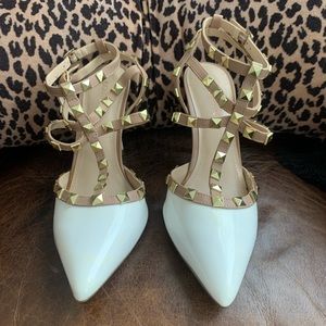 BCBGeneration white stud accent gladiator heels, never worn